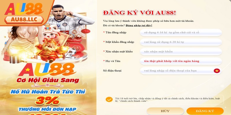Đăng ký Au88 hoàn toàn miễn phí dành cho tất cả newbie tham gia