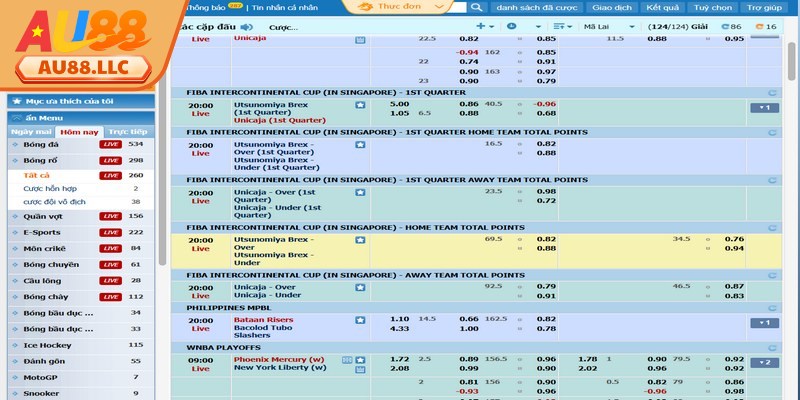 Sảnh chơi nổi bật với các trận thi đấu bóng rổ trong và ngoài nước