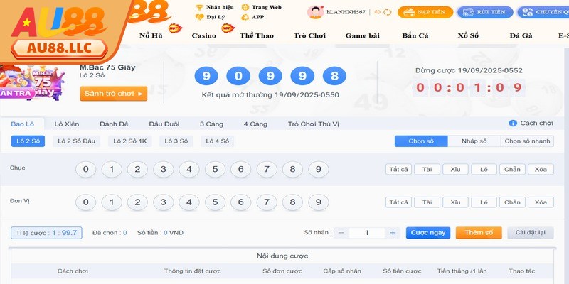 Xổ số Au88 là sảnh cược đẳng cấp, đa dạng lựa chọn hấp dẫn